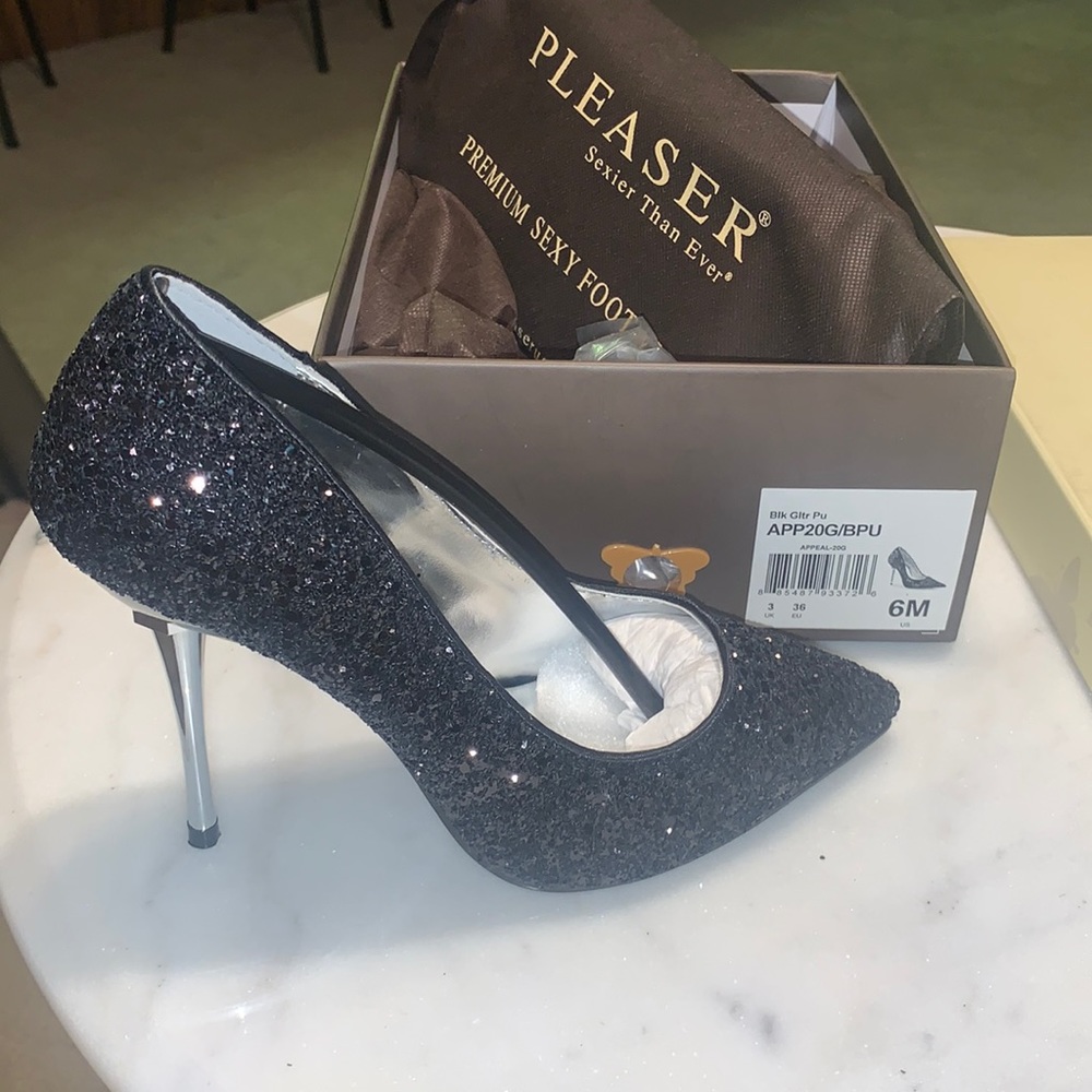 Pleaser Black Glitter PU